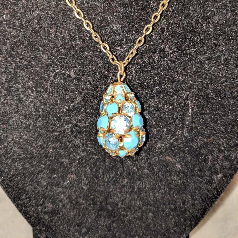 Blue and Sky Blue Rhinestone Pendant Necklace